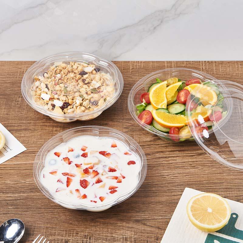 18 oz PET プラスチックフルーツサラダボウル（蓋付き）、中国